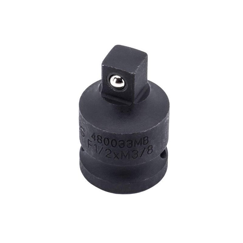 Genius Tools 1/2" Drive Impact Adapter 1/2"F Ã— 3/8"M with Steel Ball (CR-Mo), 38mm Length - 480033MB